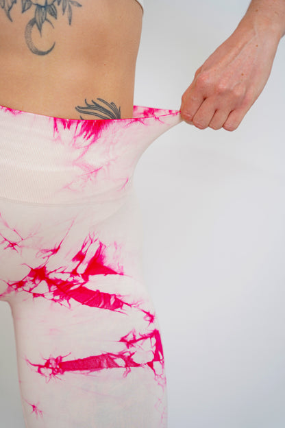High-Waisted Workout Leggings for Women – White/Pink Pattern (Flexmove Collection)
